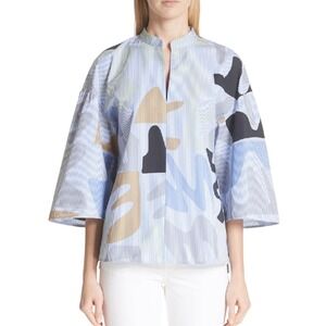 Lafayette 148 Carla urban‎ ethos on stripe shirting Blouse periwinkle XXL $398